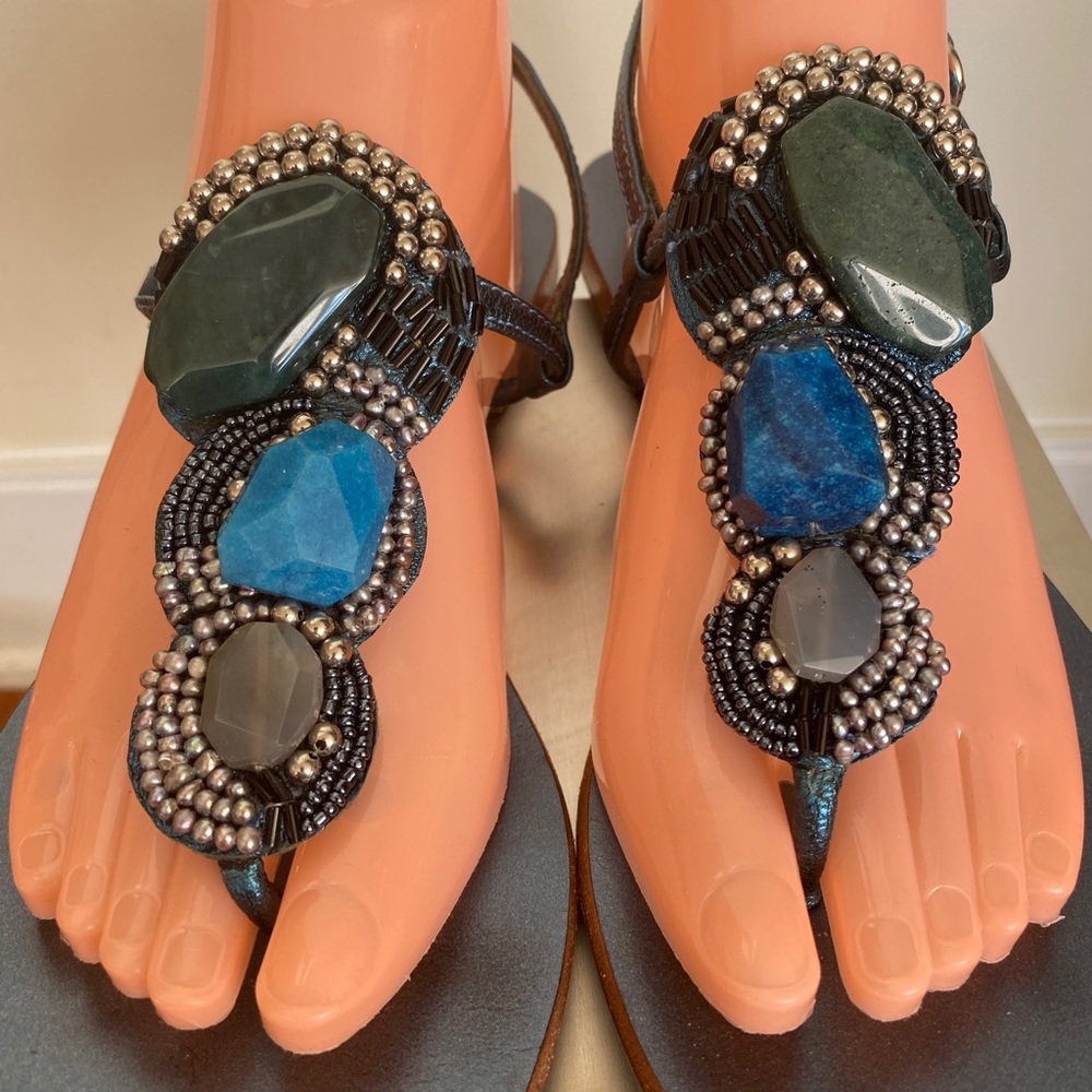 Bo’em Plage Jazelle Sandal w/ Rock Candy Blue Thong Size 10 Boho Beachy Festival